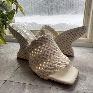Ganni White Woven Mules